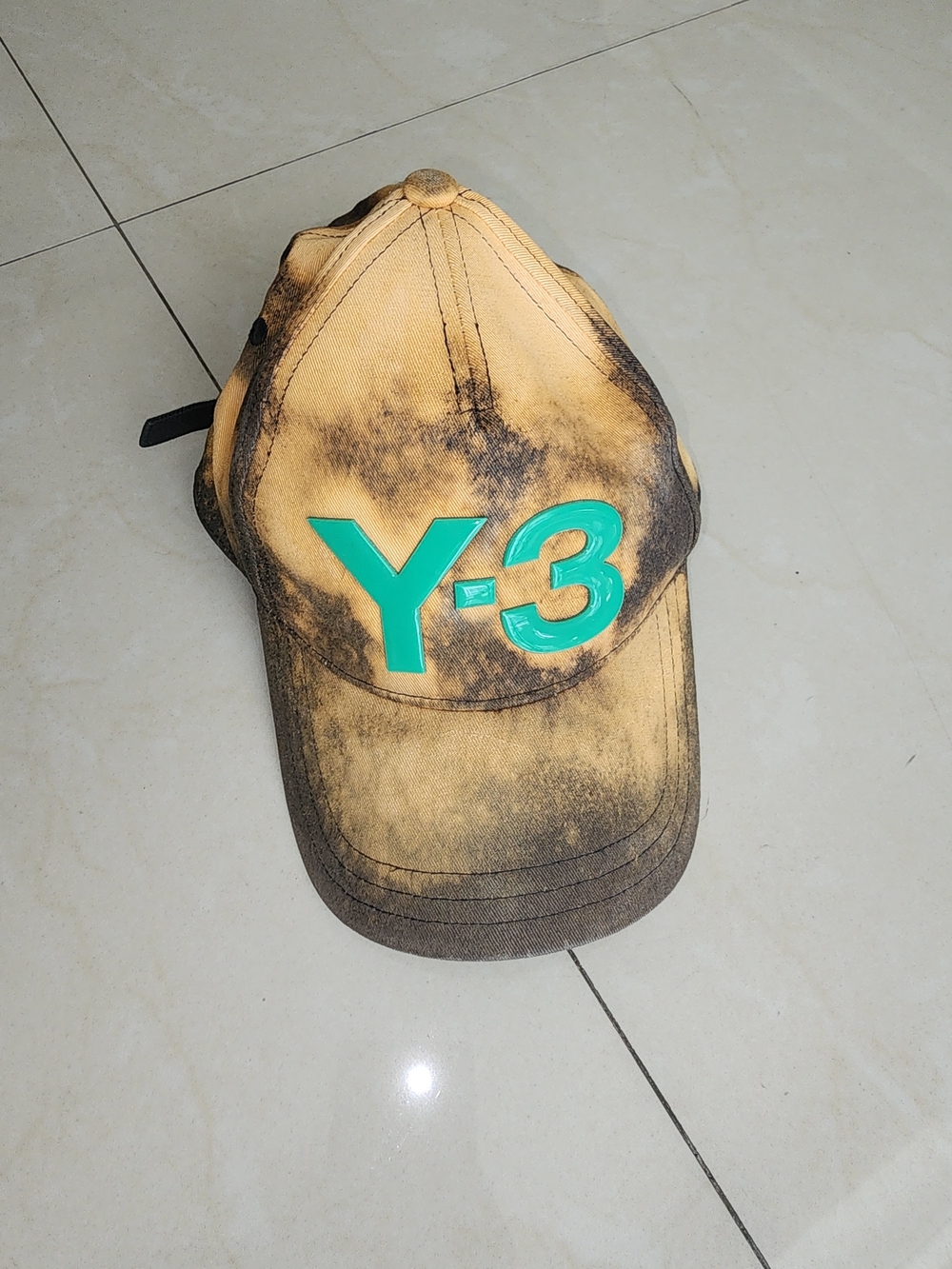 Y-3 Logo Tie-Dye Baseball Cap in Yellow with Teal Logo